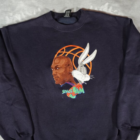 Vintage Space Jam Sweatshirt Mens M Looney Tunes Michael Jordan 1996 90s - Picture 1 of 11